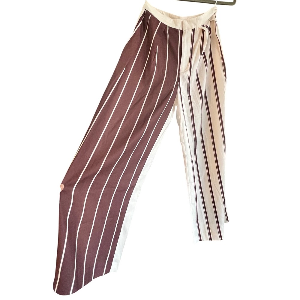 Commense Burgundy Striped Wide Leg Pants High Waist Career Casual Size‎ S - Picture 8 of 12